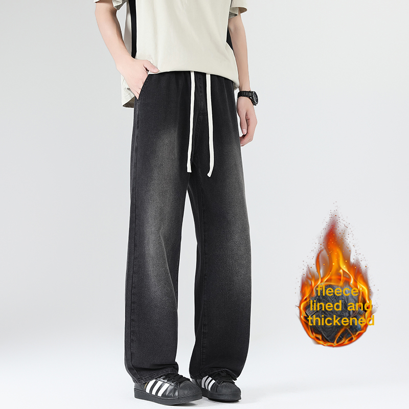 New loose, wide-leg, straight-leg, casual, trendy and versatile men's and women's jeans with drawstrings and full elastic waists for autumn 