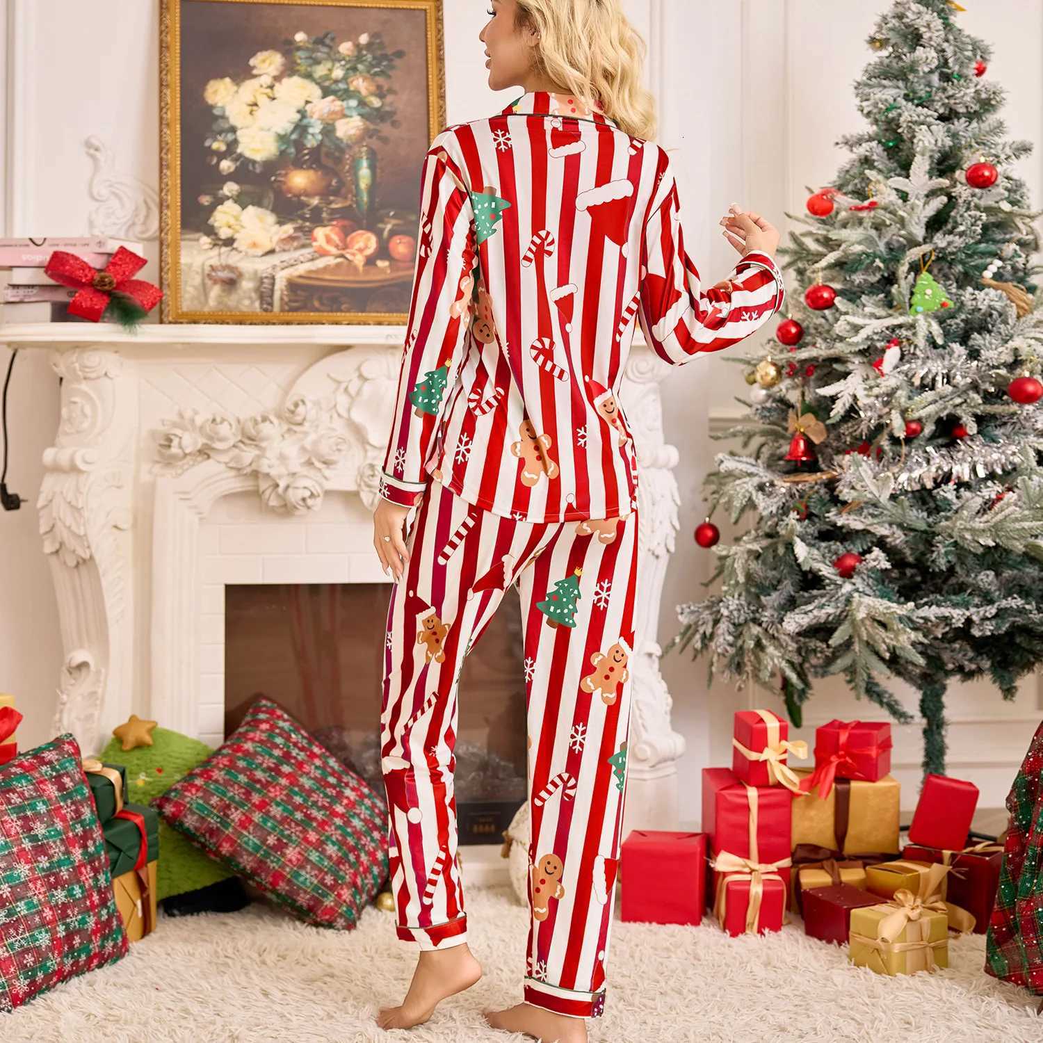 Pajamas womens cardigan lapel longsleeved trousers loungewear can be worn outside suit womenT251029