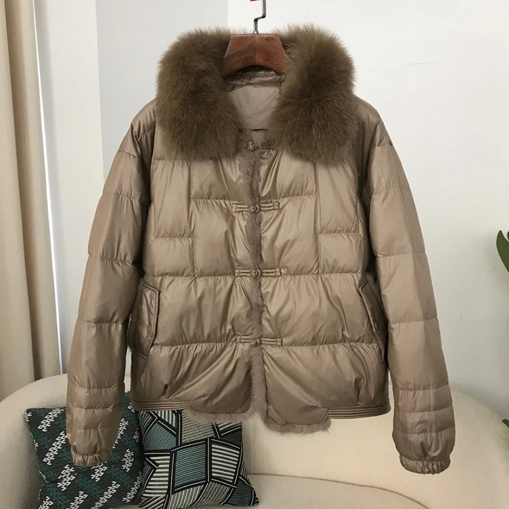 Real Fox Mink Fur Collar Winter Women White Duck Down Jacket Ladies Vintage Short Warm Puffer Coat Female Parka Outerwear 251029