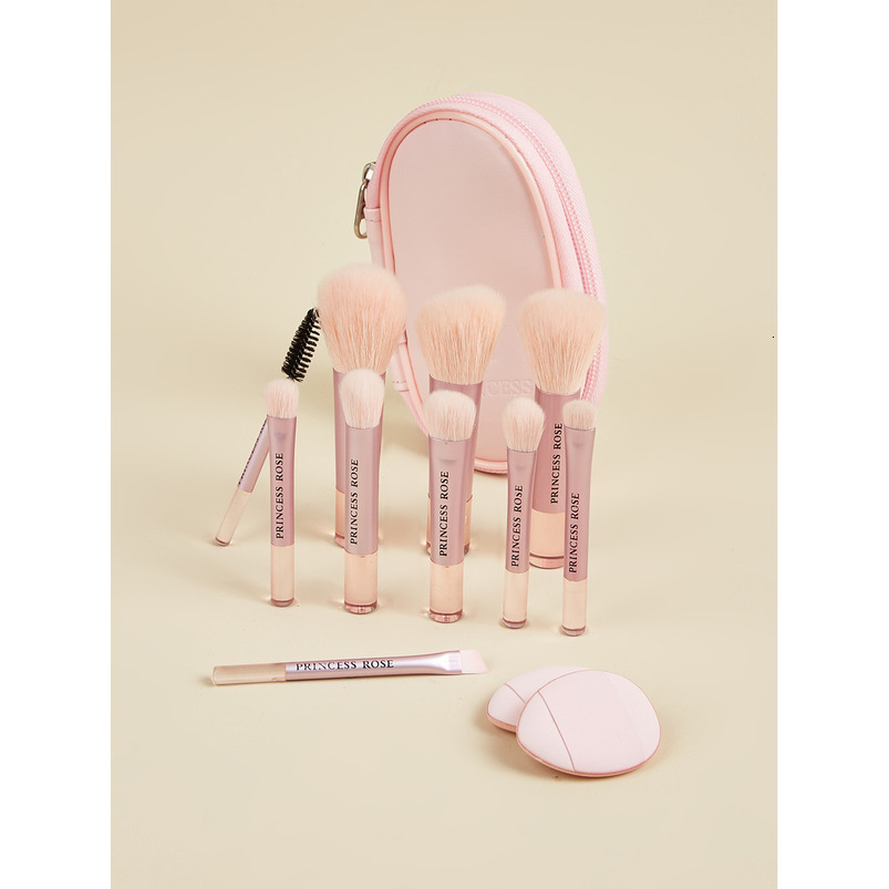 New 10-Piece Mini Makeup Brush Set with Makeup Sponge and Short-Handle Zipper Pouch, Ideal for Facial Application -- Eye Shadow, Blush, and Cheek Tool