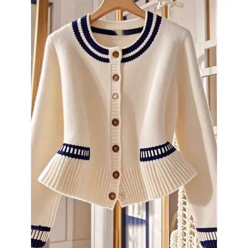 Women Clothes Spring Autumn Fashion Korean Button Color Blocking Knitting Cardigan Female Allmatch Appear Thin Sweater Coat TopT251028