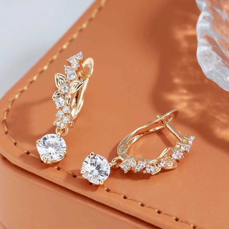 Wbmqda Sparkling Natural Zircon Drop Earrings For Women 585 Rose Gold Color Luxury And Romantic Wedding Party Dubai JewelryW251029