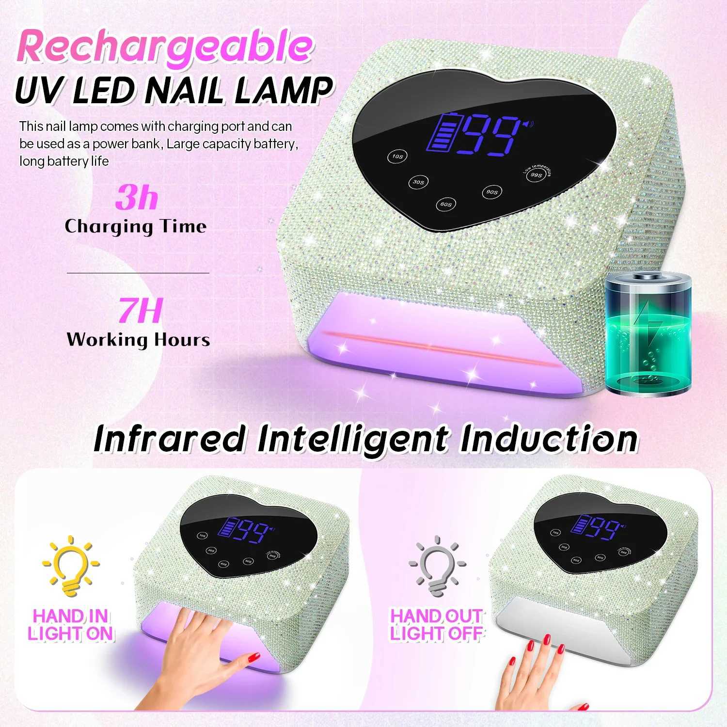 Professional Rechargeable 72W 30LEDs UV LED Portable Cordless UV LED Nail Lamp with 5 Timer Setting and Smart Sensor Nail Dryer J251115