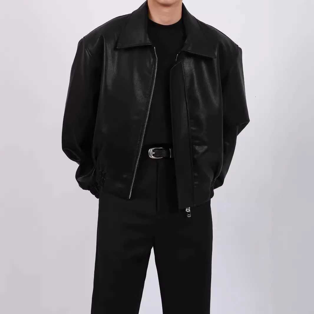 Autumn Highend Lapel Jackets for Men Loose Lapel Zipper Korean Fashion Ins Casual Short Motorcycle Leather Jacket Coat MenT251029