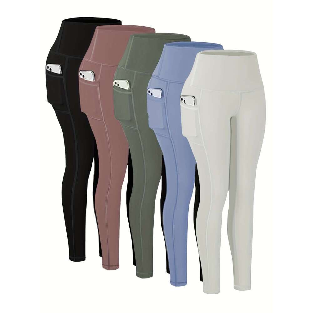 Targeted Five-piece Set of Sports Yoga Pants for Women, High-waisted, Tight, Quick-drying, Compression Pants, High Elasticity, Running, Outerwear, Lon