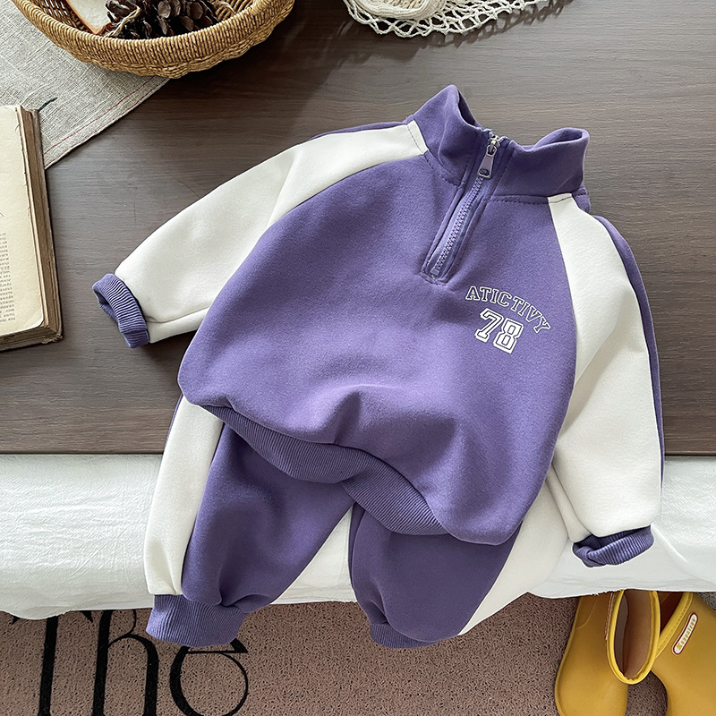 kids tracksuit Trendy Color Block Outfit for Boys, 2025 Stylish Spring Fall Tracksuit, 2-Piece Toddler Clothes Set