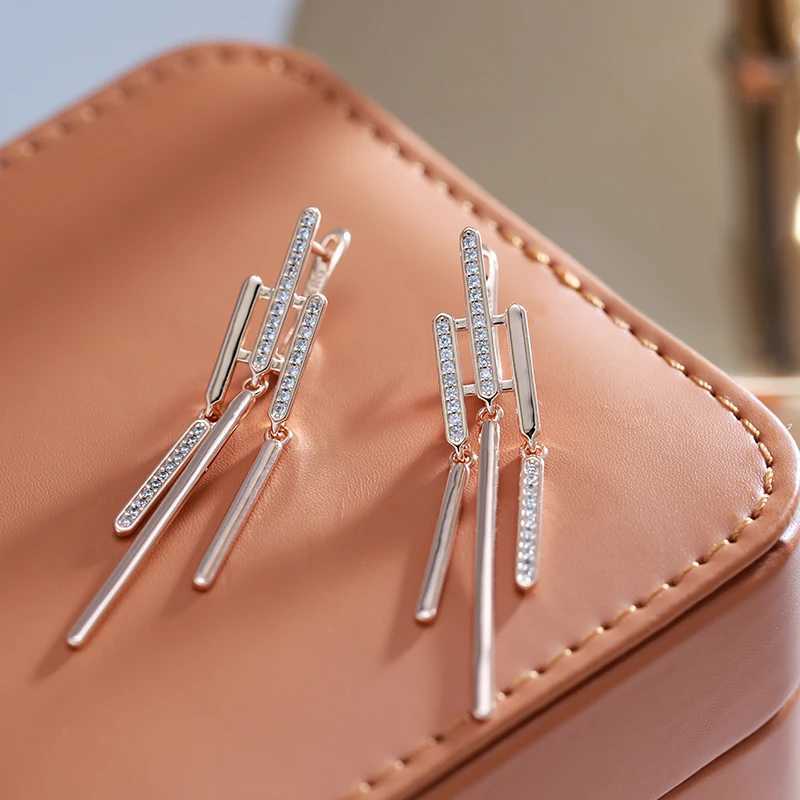 Kinel Luxury Long Tassel Dangle Earrings for Women Fashion Unique 585 Rose Gold Color Natural Zircon Party Fine Daily JewelryW251029