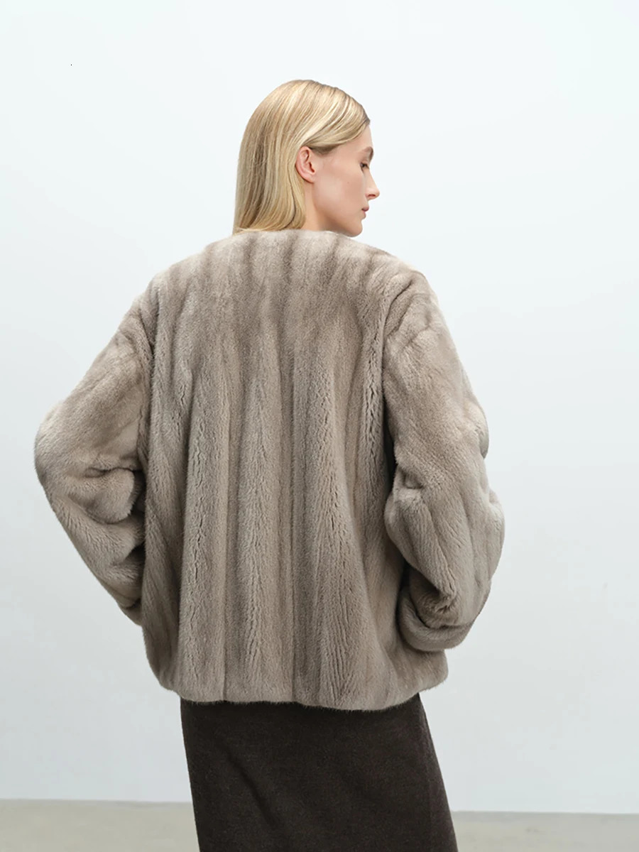 Lautaro Autumn Winter Short y Elegant Thick Warm Soft Brown Faux Mink Fur Coat Women Long Sleeve Modern Chic Fluffy Jacket 251028