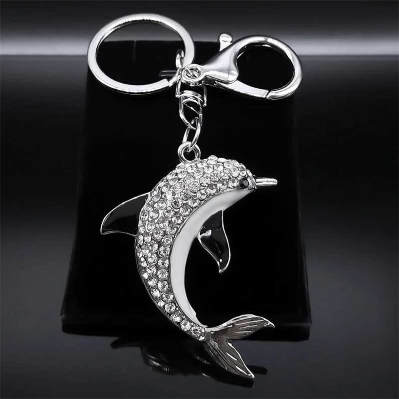 Lucky Dolphin Crystal Cute Animal Keychain Purse Bag Buckle HandBag Pendant for Car Trendy Keyring Holder Women Jewelry KXHK1315W251029