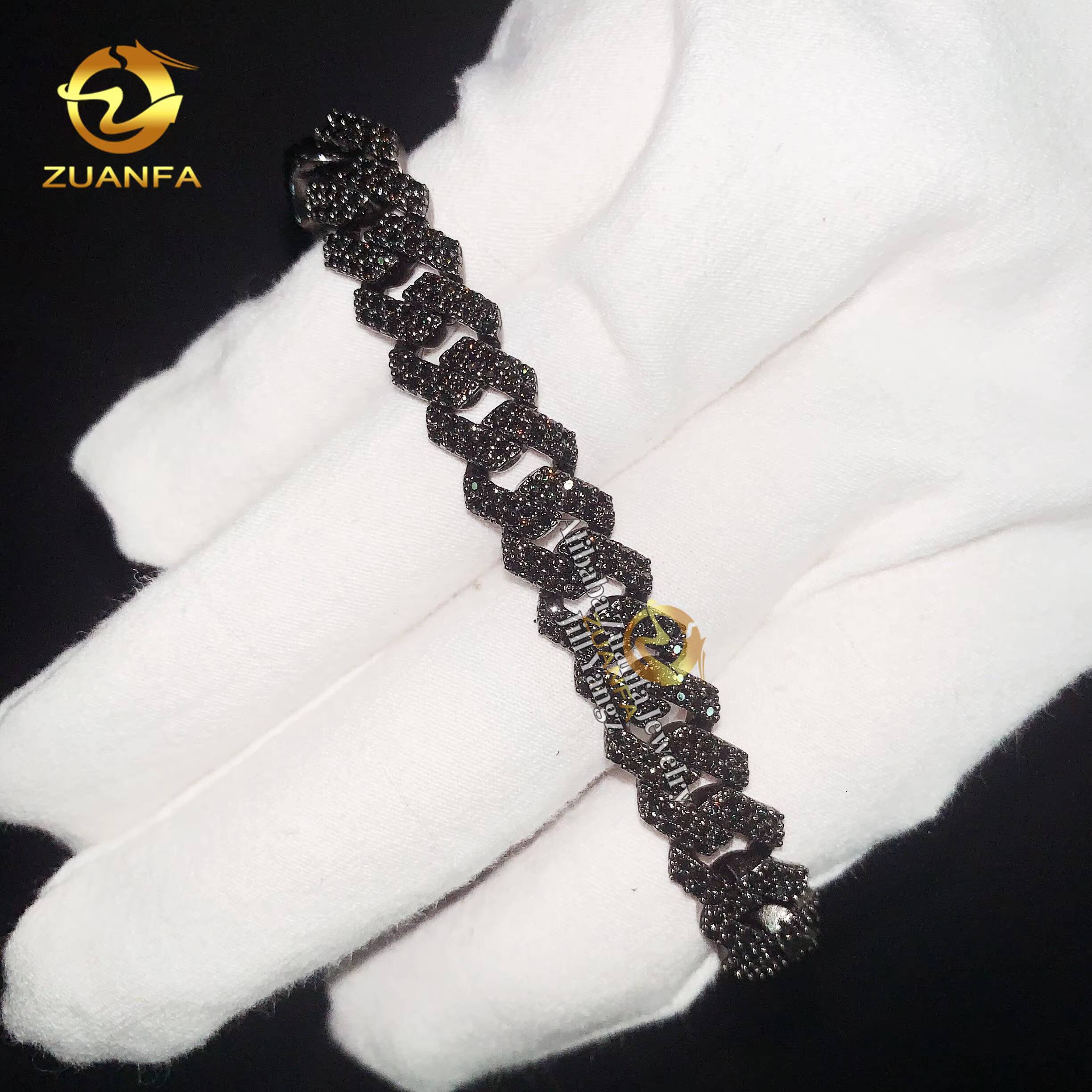 Source Factory 10mm Moissanite Chain Cuban Links Prong Chain Pass Diamond Tester 925 Silver Cuban Link Chain Necklace 2 Tone