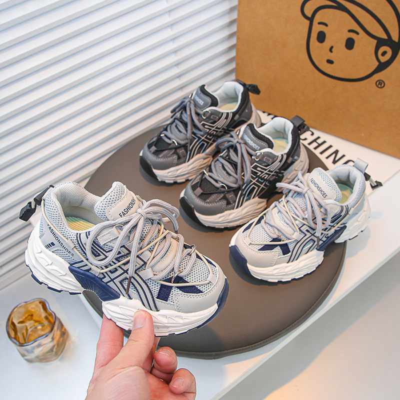 New design Shoes Children's Shoes Sports Shoes 2025 Spring and Autumn New Style Leather Mesh Breathable Boys' soft-soled Girls' Shoes T