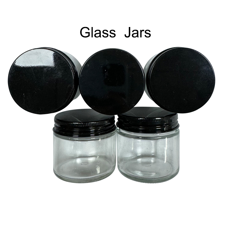 Glass Jar Containers 60ML Empty Clear Kitchen Storage Jars Custom Made Food Storage Container Glass Bottles Black Aluminum Covers High Quality