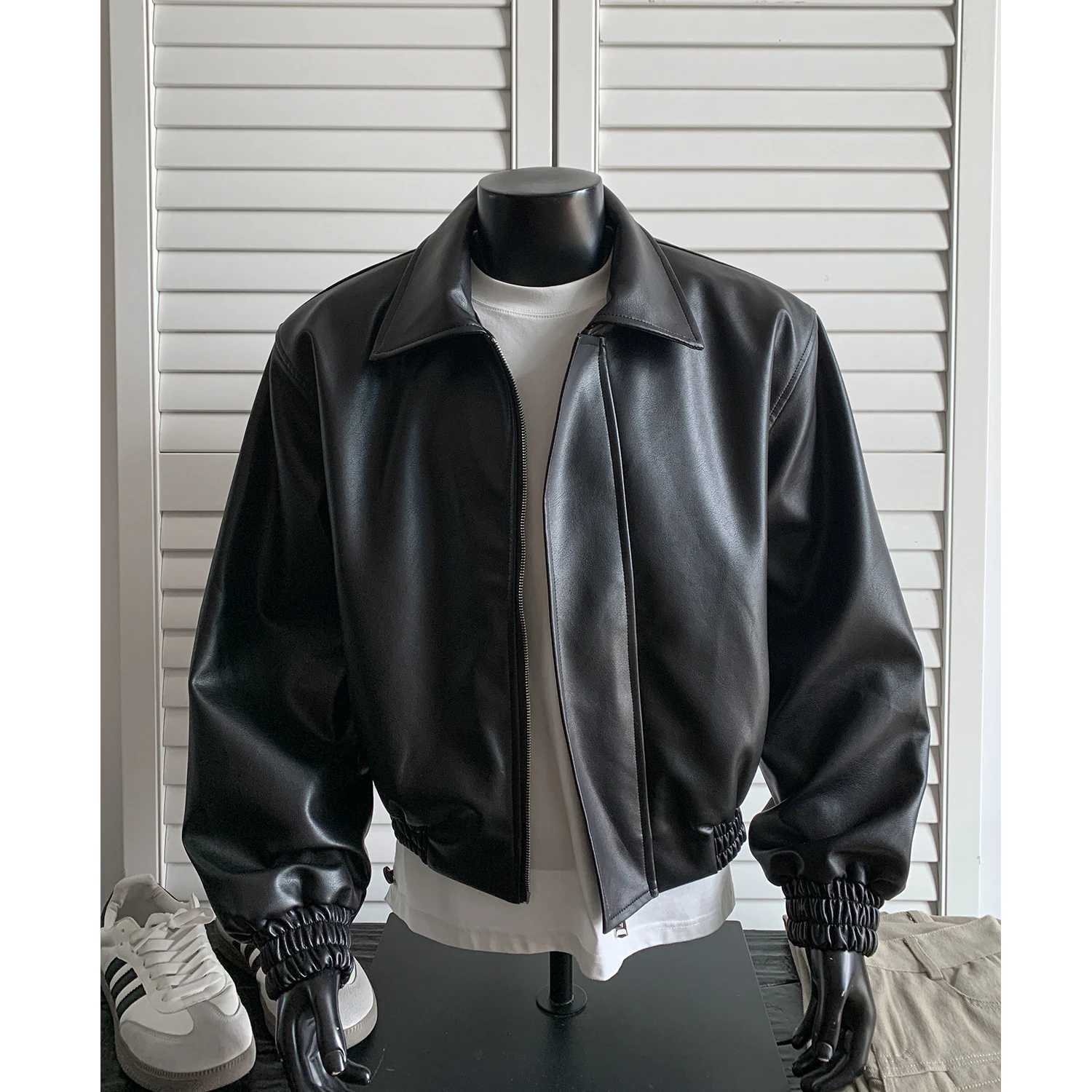 chaquetas sin manga cuerina Loose short leather jacket Shoulder pad coat American retro leather jacket for menT251029