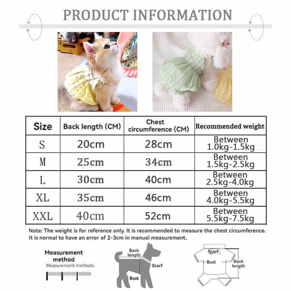 Pretty Small Cat Dress Summer Cute Small Dog Skirt Thin Yellow Floral Wreath Collar Mini Puppy Princess Dress Breathe Cat Skirt 251029