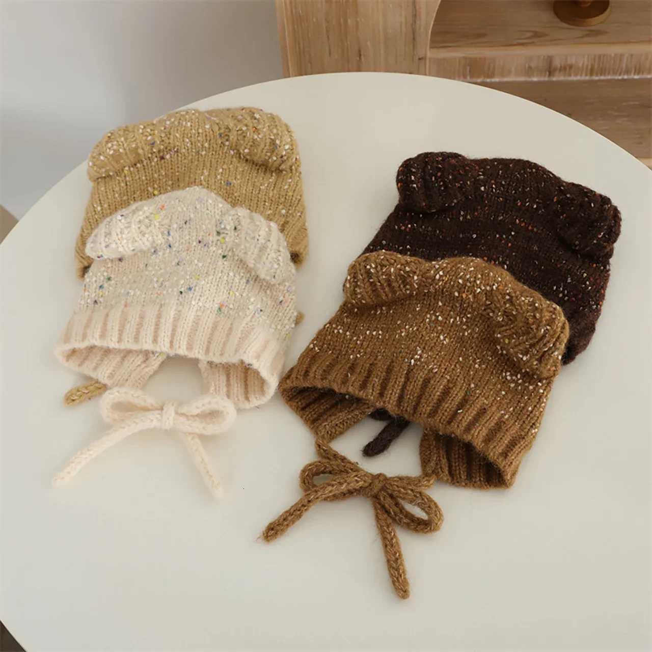 Cute Cat Ear Baby Winter Hat Cartoon Solid Color Knitted Beanie Cap Outdoor Warm Ear Protection Kids Boys Girls Lacing Hats251028