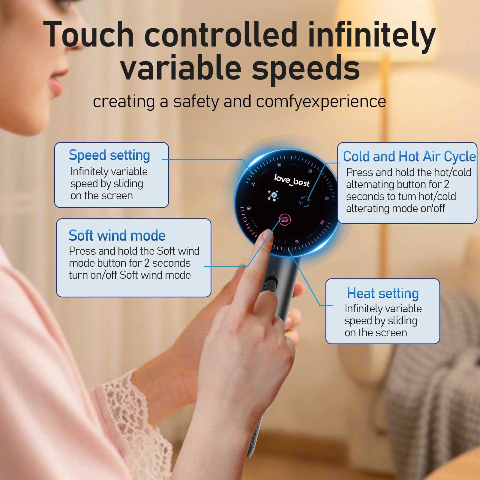 Highspeed Hair Dryer 20V 400W Plasma Lightweight Powerful Brushless DC motor Low Noise Quick Dryer Negative Ionic Blow Dryer W251029