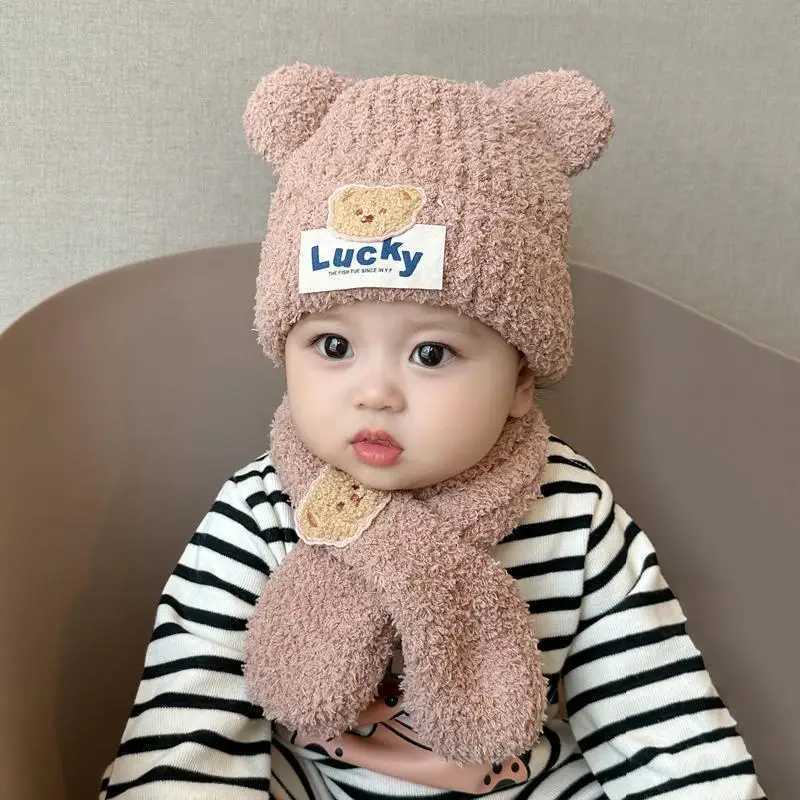 Suitable for winter baby hats baby hats childrens warm knitted plush onepiece hats boys and girls twopiece set251028