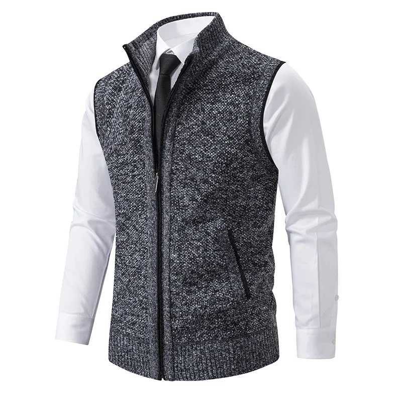 Autumn Winter Knit Vests Men Stand Collar Solid Color Knitted Sleeveless Sweatercoat Man Zipper Vest Cardigan Knitting Waistcoat W251029