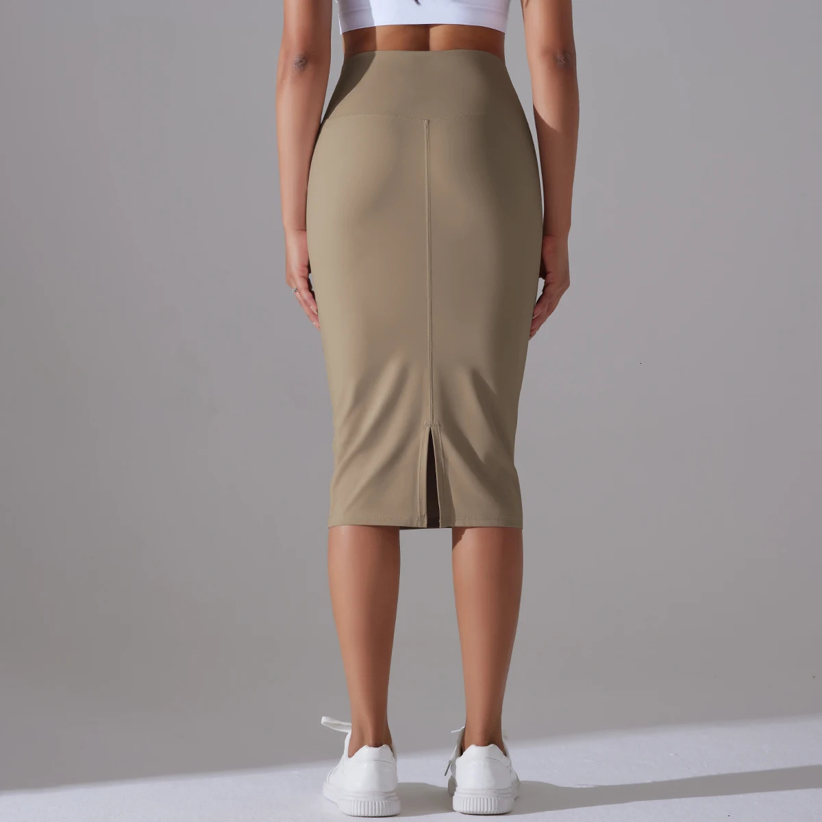 Womens Sexy Naked Feel Fabric Skinny Pencil Skirt Ladies Hips Wrap Bodycon High Waist Elastic Stretch Split Skirts 251028