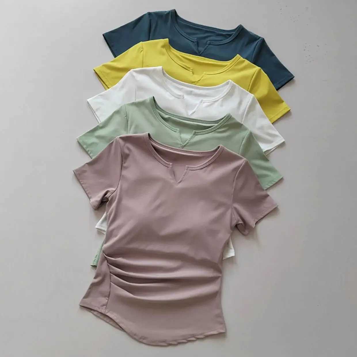 Womens Sports Shirts Yoga Shortsleeved Tshirt Padded Tight Training TShirt Breathable Quickdry Running TShirt Fitness TopXJ251029