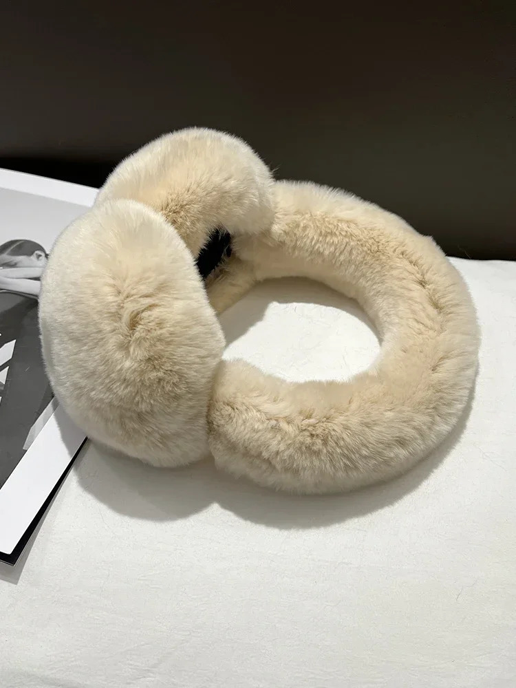 Real Rex Rabbit Fur Earmuffs for Women Winter Ear Warmers Soft Warm Furry Ear Muffs for Cold Weather 251029