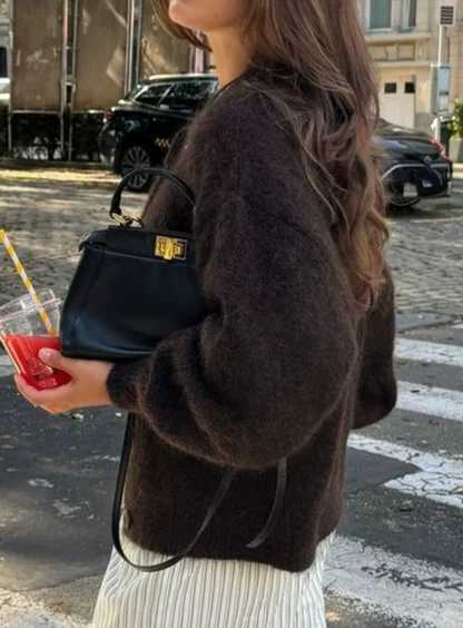 Womens Short Cardigan Autumn And Winter Round Neck Solid Color Stretch Round Neck Elegant Sweater Women Fashionable Casual TopT251028