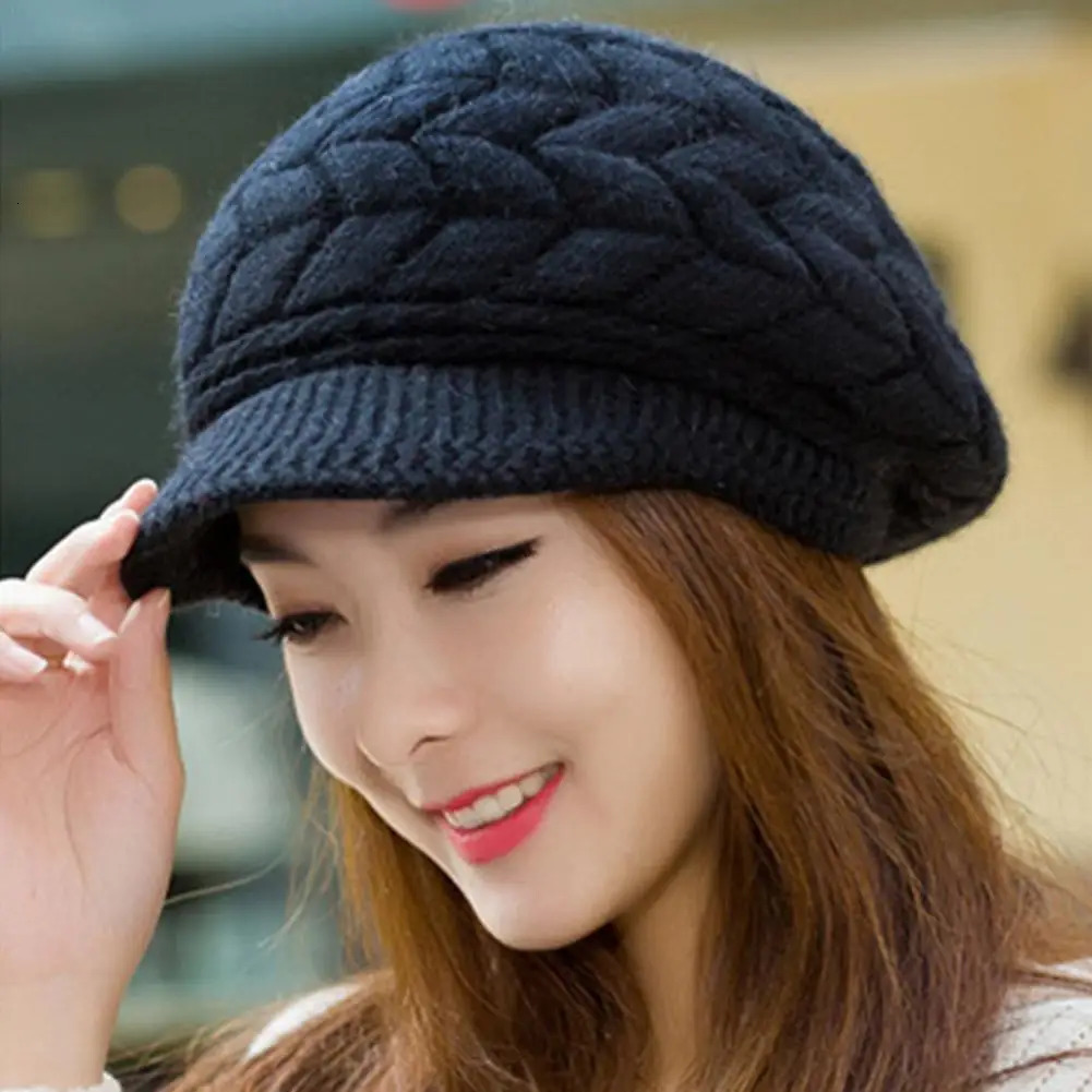 Winter Knit Hat with Visor Brim Double Soft Lining for Women Warm Stylish Beanie Hats Wide Brim Warm Knit Hat Slouchy Beanie Cap 251029