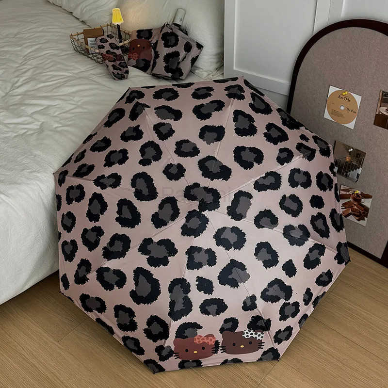 Sanrio Sanrio Hello Kitty Cartoon Sunumbrella Anime Folding Umbrella Leopard Print Windproof Fully Automatic Sun UV Protection Umbrella L251029