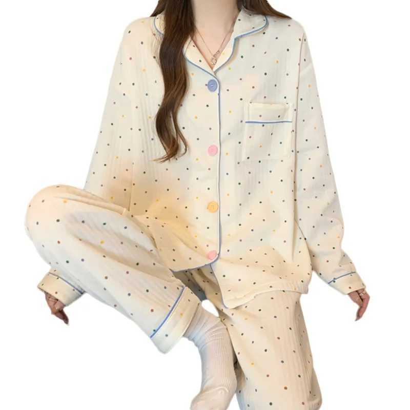 Korean Style Ins Colorful Dot Air Cotton Pajamas for Women Thickened Layered Long Sleeve Homewear Set for Autumn and WinterT251029