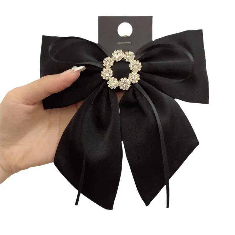 Korean Solid Color Fabric Bow Hair Clips Crystal Hair Bows Ponytail Clip Hairpin Barrettes Headwear Hair Accessories for WomenW251028