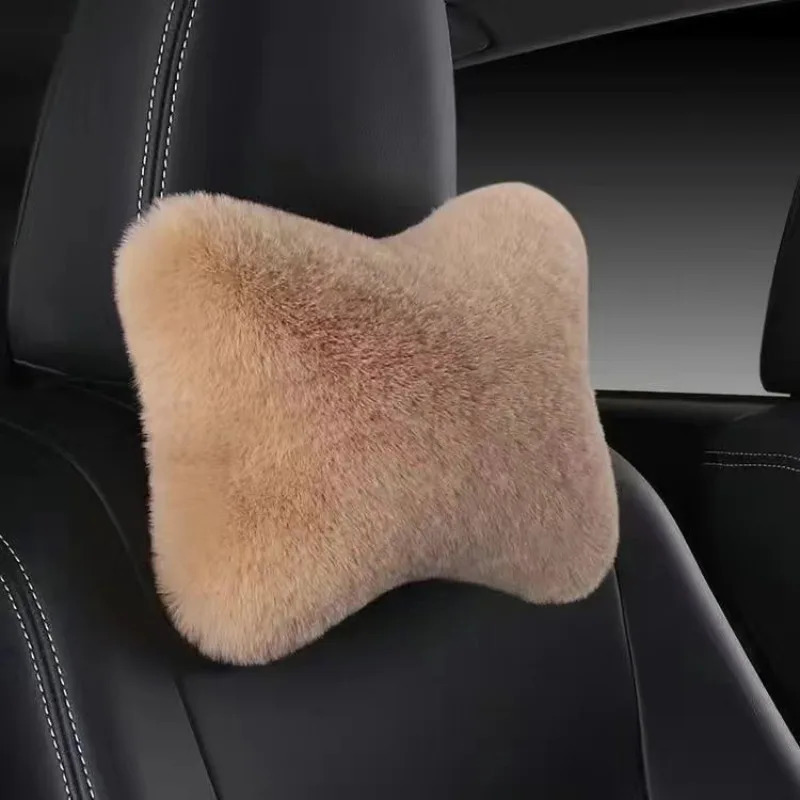 1pc Car Headrest Lumbar Pillow Soft Rabbit Plush Comfort Cushion for All Seasons Ergonomic Driver Support Headrest 251029