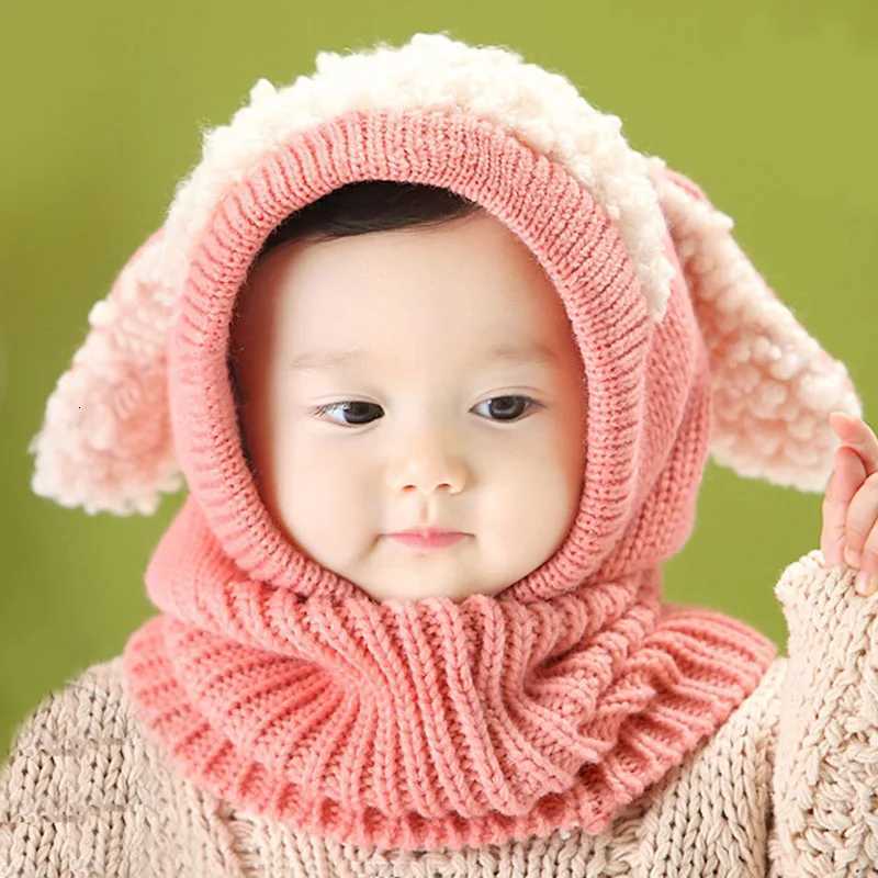 Korean Childrens Cute Puppy Winter Woolen Scarf Hat Baby Boys Girls Warm Hats With Shawl For Kids 636 Month251028