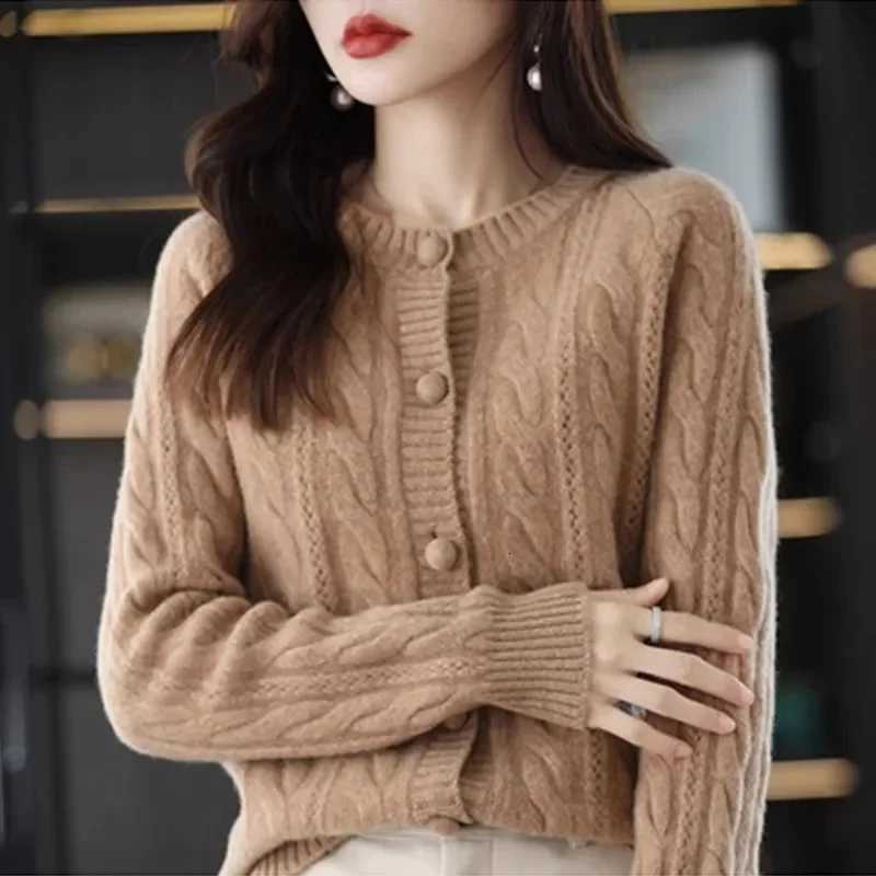 Cashmere Sweater For Women Autumn And Winter New Knitted Cardigan For Women Loose Fitting Woolen Sweater Lapel Jacket Camel XXXLT251028