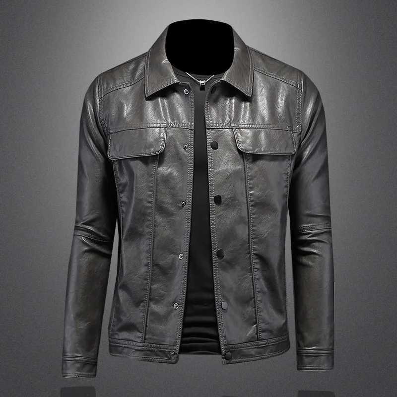 New mens leather jacket mens lapel motorcycle leather jacket highquality single breasted slim fit fashionable jacket M5XLT251029