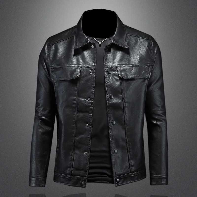 New mens leather jacket mens lapel motorcycle leather jacket highquality single breasted slim fit fashionable jacket M5XLT251029