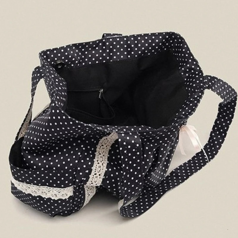 Korean Vintage Canvas Shoulder Bag Women Cute Lace Large Capacity Tote Bag Multi Pocket Handbag Fashion Round Dot Underarm Bag 251029