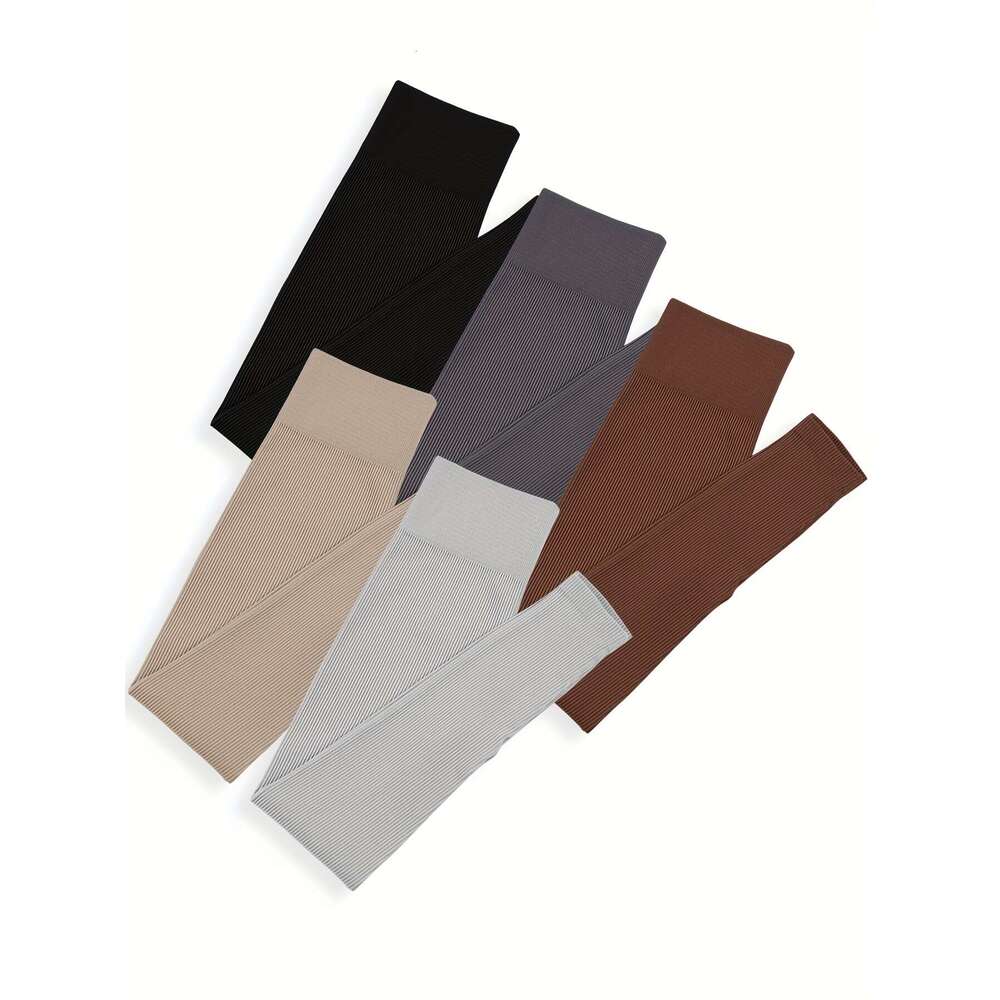 5-Pack Women'S High-Waisted Seamless Yoga Leggings, Thickened Nylon Knit, Solid Color, Stretchy, Non-Waterproof, Long Length, Basic Style with 36