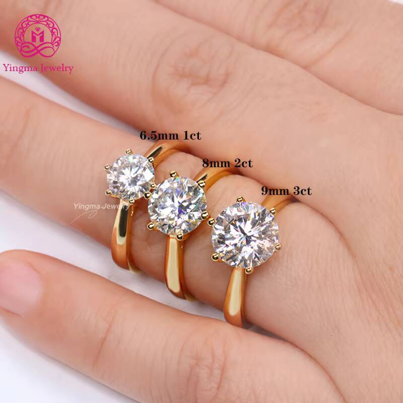 Classic 6 Claws Solitaire Moissanite Diamond Ring 925 Sterling Silver Plating 18K Yellow Gold 1CT 2CT 3 Carats Moissanite Ring
