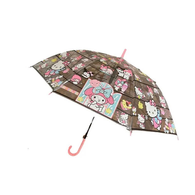 Sanrio Sweet Anime Kawaii Ins MINISO Hello Kitty Transparent Umbrella Cute Cartoon Folding Ins Automatic Students Gifts for Girls L251029
