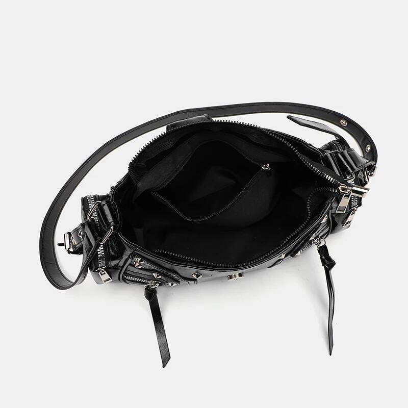Punk girl rivet armpit solid color PU motorcycle style single shoulder diagonal cross bag