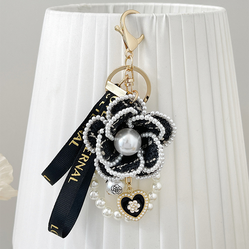 Korean-style fabric peony keychain with ribbon and pearl, handmade keychain for fashion bags, car accessories ddmytues