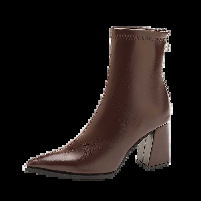 Autumn Winter Fashion Pointed Toe Ankle Boots Women Zippers Thick Heels Shoes Street Style Banquet Party Short Botas Mujer Z251029