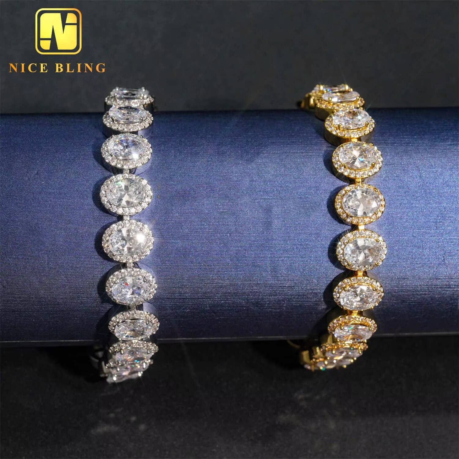 Oval Cut Iced Out Diamond Clustered Tennis Chain Sugar Cuban Chain 18k Gold Plated Necklace Hip Hop Rock 5A CZ Rapper Jewelry