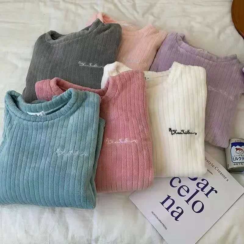 Autumn Women Solid Warm 2 Piece Sets Thicken Velvet Ribbed Fleece Set Pullover And Pants Women Casual Pajama Sets 2024T251029