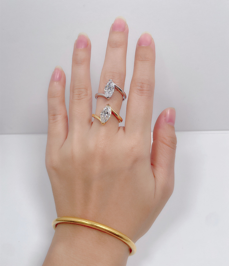 TaiYang S925 Sterling Silver 2ct Marquise Moissanite Ring for Women, Luxurious 925 Sterling Silver Wedding Engagement Diamond Ring with Moissanite Cer