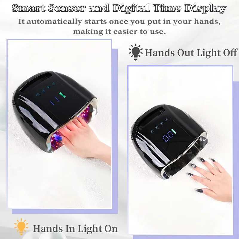 96W Black Rechargeable Nail Lamp H45 Cordless Gel Polish Dryer UV Light for Nails Manicure Light Wireless Nail UV LED Lamp J251115