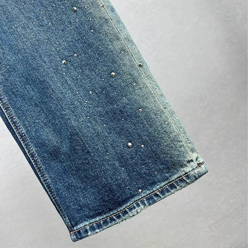 Heavy industry Denim diamond Studded Wide leg pants For women 2025 Autumn High waisted Loose Straight leg Jeans Female 251029