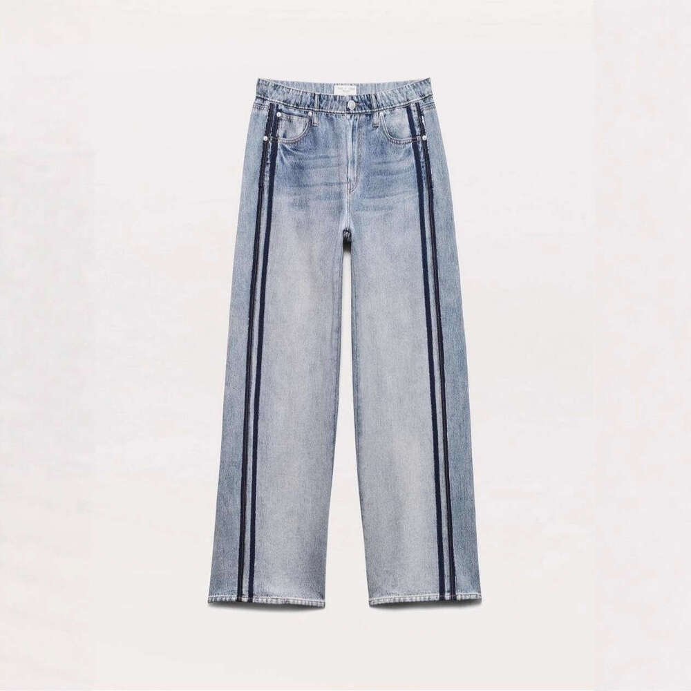 New Cotton Imitation Denim Printed Casual Wide Leg Sports Track Pants Women 2025 Spring and Autumn