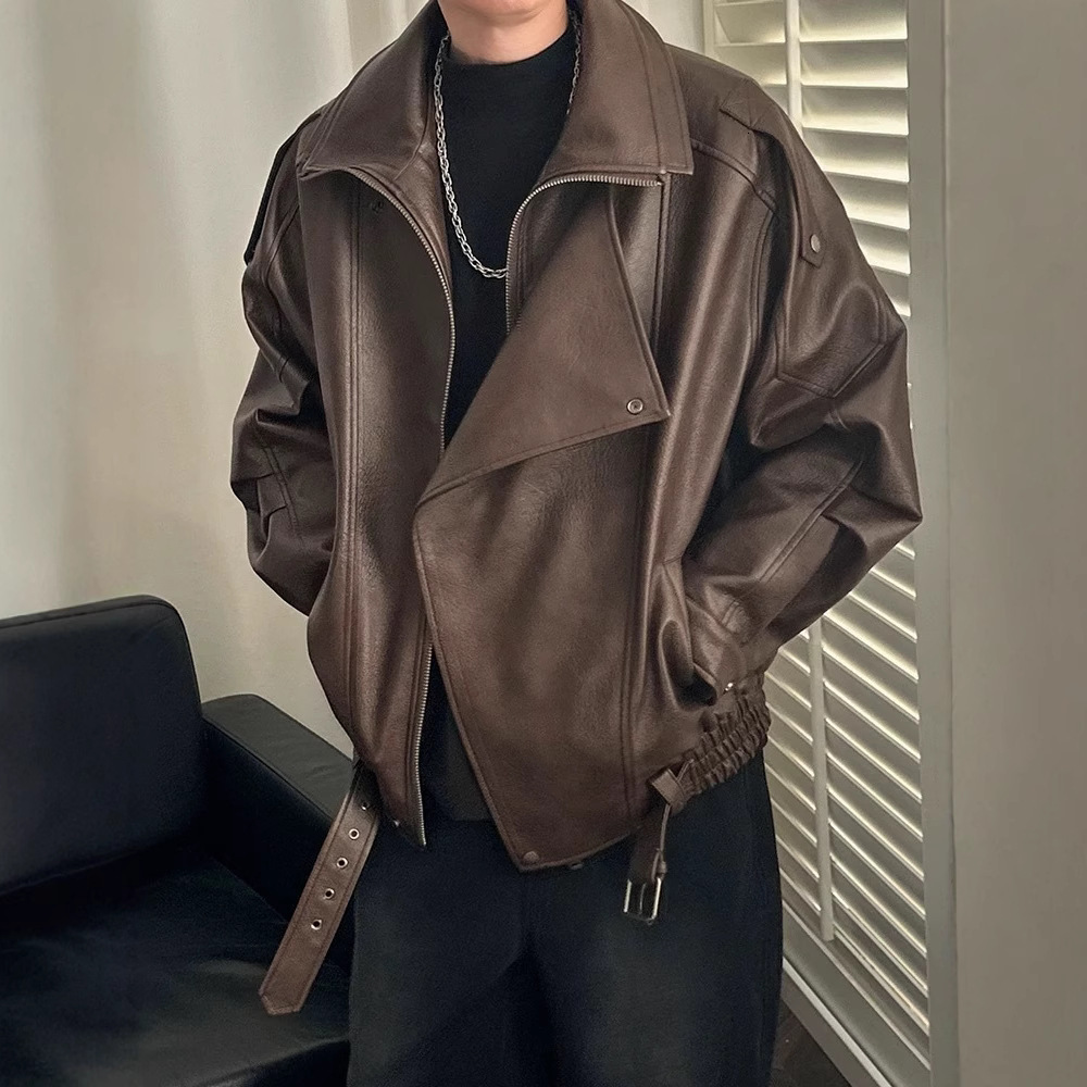 Spring And Autumn Youth American Designer Jacket Style High-end Cool Leather Jacket Coat Regular Casual Zipper Solid Color