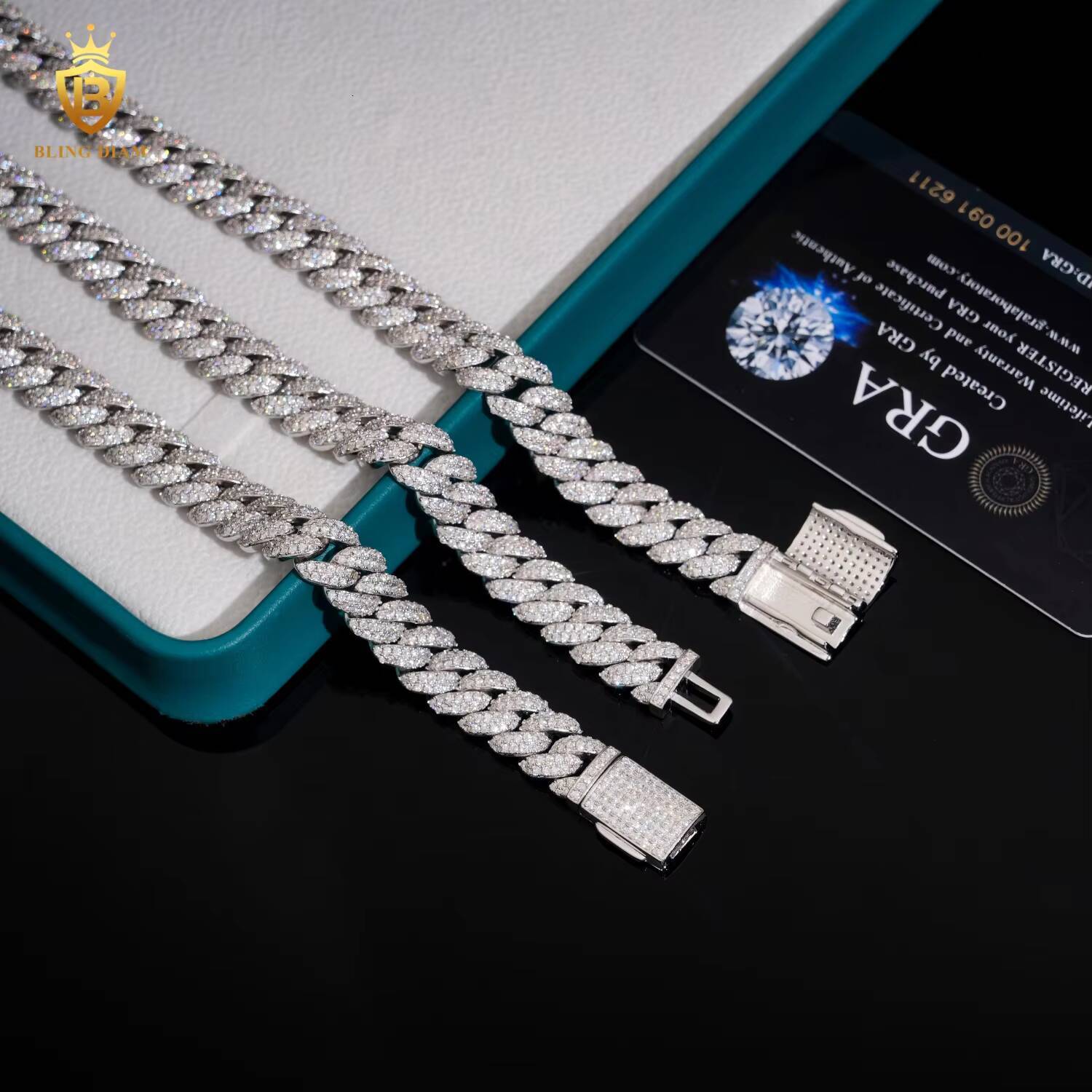 New Design HipHop 10MM S925 Silver Moissanite Cuban Chain Pass Diamond Tester Iced Out VVS Moissanite Necklace Cuban Link Chain